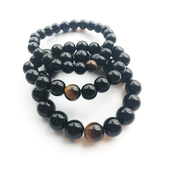 

8/10/12mm natural stone strands charm bracelets women men elastic yoga energy beaded jewelry fashion accessories, Black