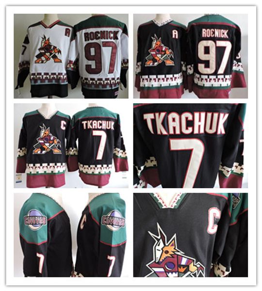 

Men's Phoenix Coyotes 97 Jeremy Roenick #7 Keith Tkachuk Black 1998 CCM Vintage Stitched ice Hockey Jersey free shipping