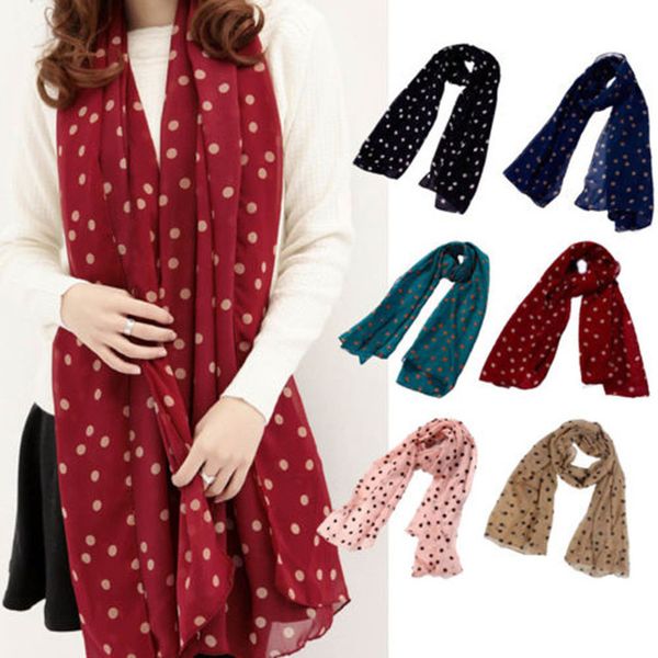 

wholesale-fashion new item women's lady polka dot printing chiffon long scarf shawl wraps 6 colors, Blue;gray