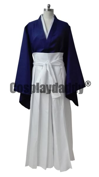 Anime Rurouni Kenshin Kenshin Himura costume cosplay personalizzato blu bianco