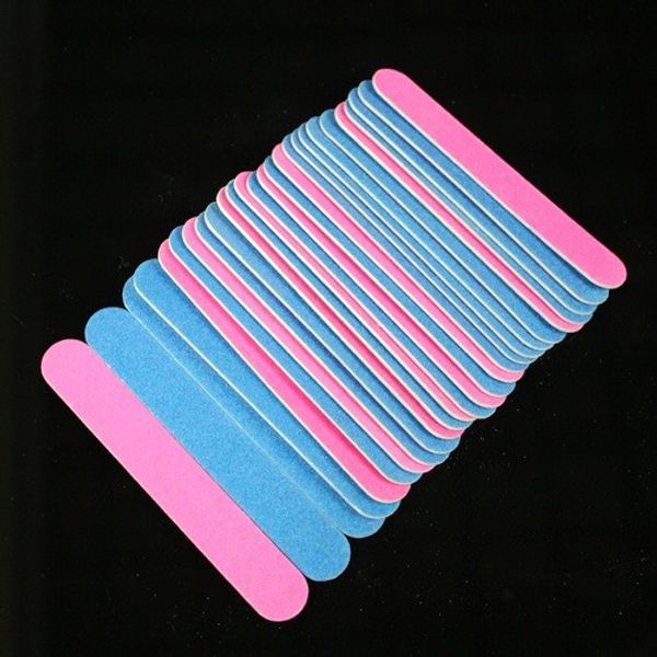 Wholesale- 100/240 Grit Sanding Nail File 1.3x5cm 100pcs Pink/blue Two Colors Straight Edge Stick Nail Art Salon Glitter Tools