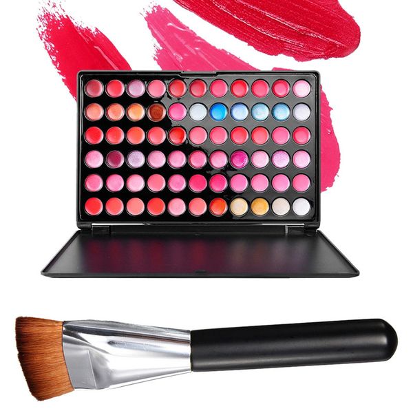 

wholesale- 66 colors lip gloss matte lipstick makeup palette + flat contour cosmetic brush lady lips make up tool maquiagem
