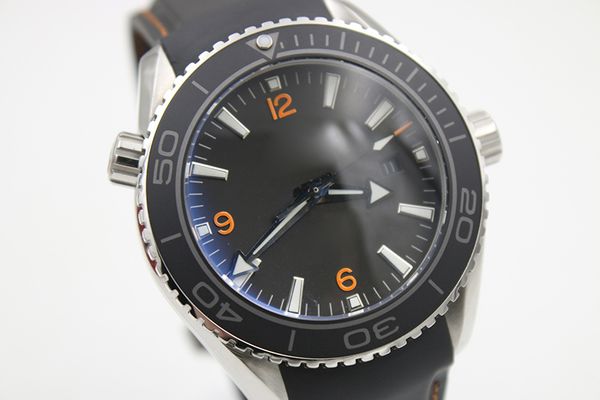 

qualiy automatic watch sea men 45mm black dial leather band glass back watch monor hemmo, Slivery;brown