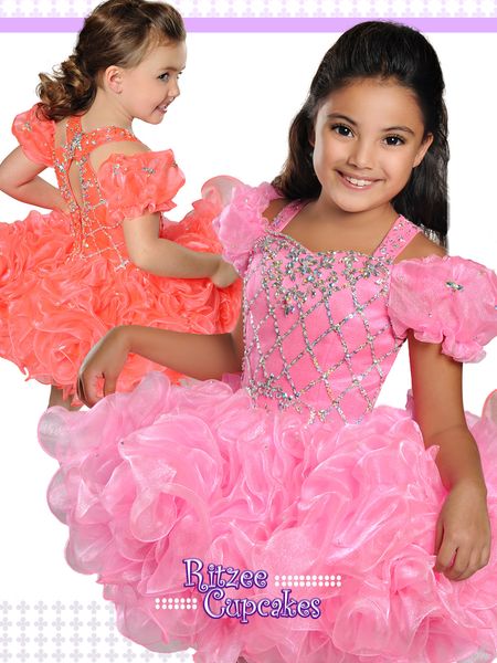 Руфлевые театрализованные платья для маленького ребенка 2019 года от Ritzee Cupcake B846 Красивое платье розового девчонка с бисером и кейхол2350