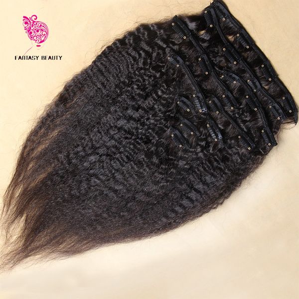 

kinky straight clip in human hair extensions italian coarse yaki human hair brazilian virgin hair clip in extension, Black