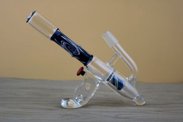 

7 inch Glass Gun Bongs amazing Gun shape Glass oil rigs glass bongs with slitted cut perc glass water pipes with 14.5mm joint size