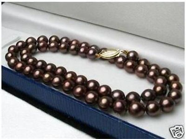 

charming 8mm coffee brown shell pearl jewelry necklace 18 inches, Silver