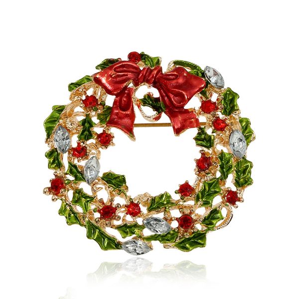 

wholesale- new arrival christmas rhinestone brooches for women cute style multicolor bow-knot wreath brooch pins for girls fashion jewelry, Gray