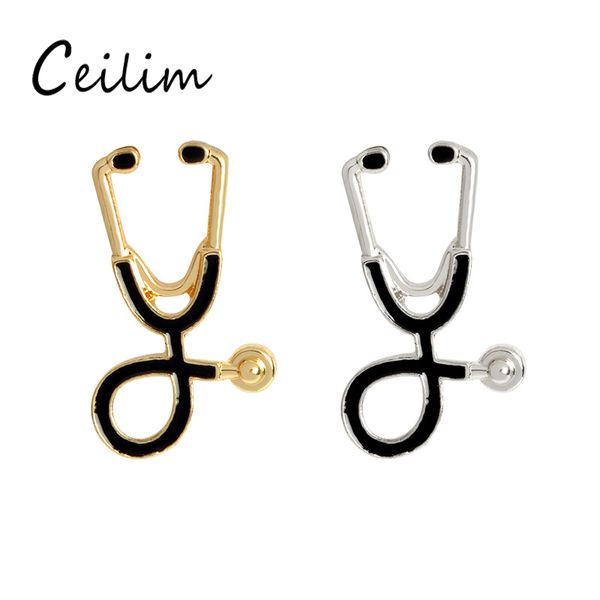 Moda 2 cores estetoscópio broche pinos enfermeira jóias prata ouro jóias médicas médico enfermeira presente escola médica graduação so1491713