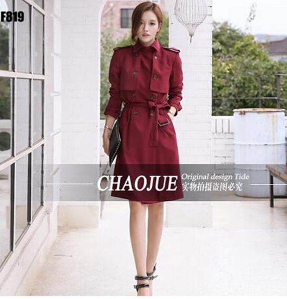 

women in the spring and autumn new han edition boutique fashion long pure color big yards long sleeve trench coat / s-4xl, Black