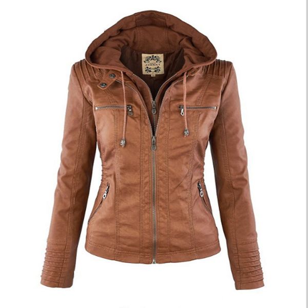 

wholesale- 2017 fashion leather jacket women slim hooded biker motorcycle jackets soft zipper girl jaqueta feminina chaquetas mujer black, Black;brown