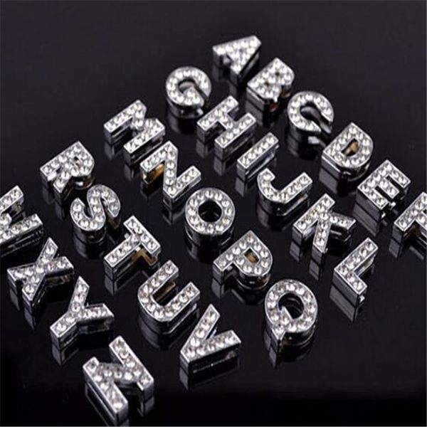 

alphabet crystal rhinestone slider letter charm dhl 8mm silver bling number a to z fit belt wrist strap bracelets accessories christmas gift, Blue;slivery