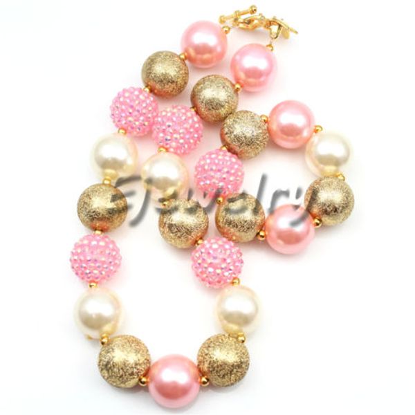 

new toggle clasp gold wrinkle beads chunky bubblegum girl necklace bracelet set cb801, Silver