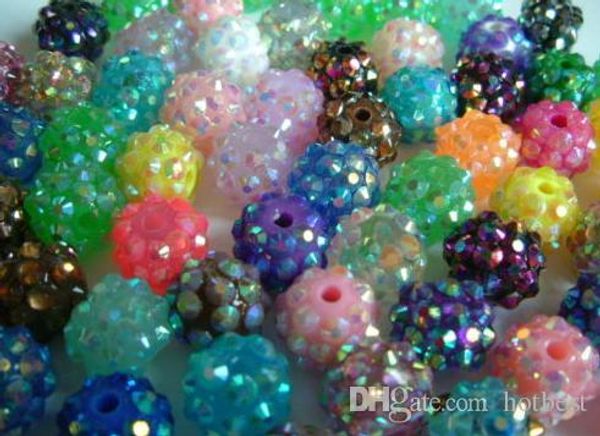 

100 pcs/lot 10mm 12mm white mixed multicolor chunky epoxy resin rhinestones ball beads basketball spacer bead jewelry u2425, Crystal