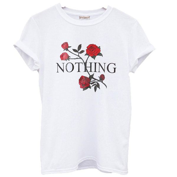 

wholesale- nothing letter print t shirt rose harajuku t-shirt women 2017 summer casual short sleeve tshirt plus size punk shirts, White