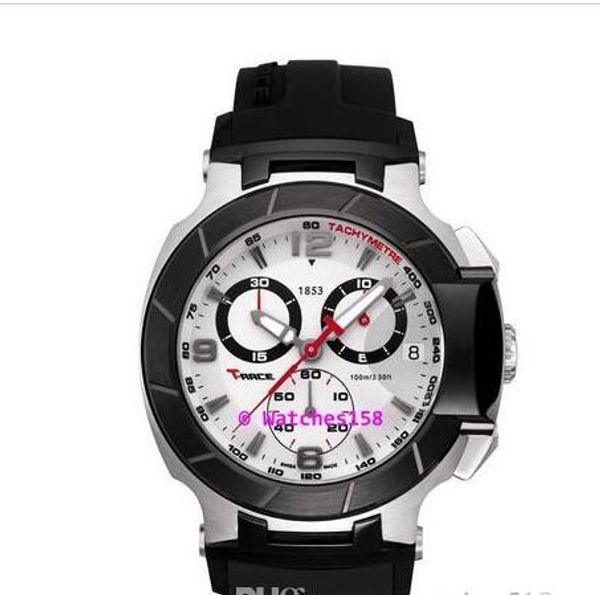 

Новые мужские T048 Спортивные кварцевые часы хронограф белый циферблат с черным си