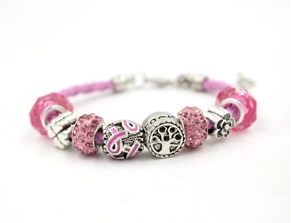 Neu eingetroffene Großhandels-Brustkrebs-Schmuck-Stammbaum-Rosa-Band-Brustkrebs-Bewusstseins-Armbänder für Cancer Center Foundation-Geschenk