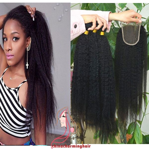 Brazilian Afro Kinky Straight Hair With Closure Italian Coarse