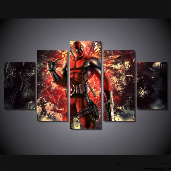 

framed 5 panel deadpool comic art,pure hand painted modern wall decor art oil painting on canvas.customized size dhjo