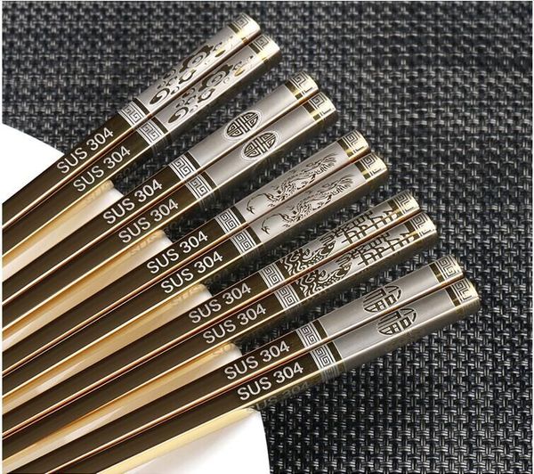 

304 stainless steel chopsticks fashion korean square titanium anti-skid anti-hot