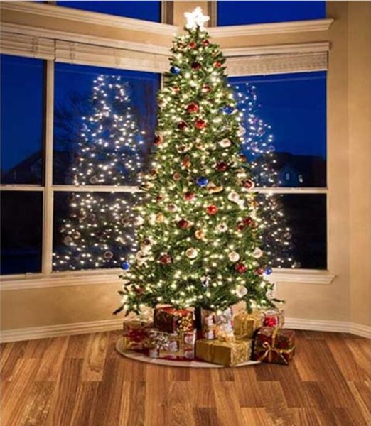 Noite Céu Azul Fora Da Janela Espumante Árvore De Natal Pano De Fundo Caixas De Presente Da Família Casa Interior Férias Crianças Crianças Foto Estúdio De Fundo