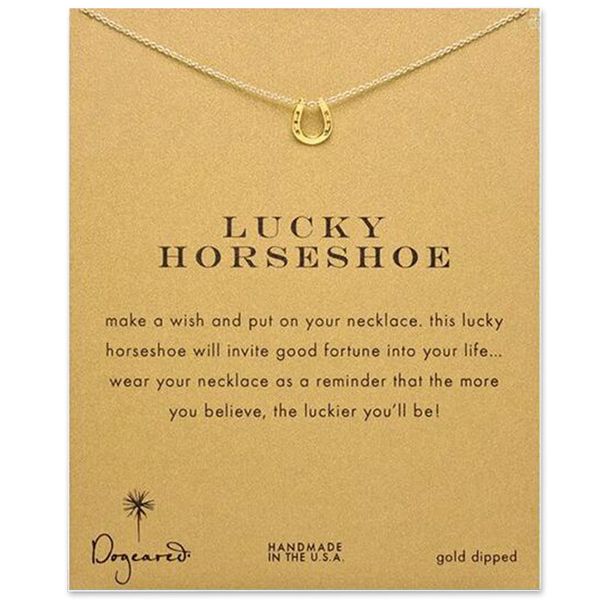 

lucky horseshoe pendants necklace with card gold silver colors alloy pendant women necklaces fashion jewelry gift