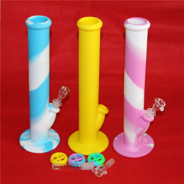 Bongs de copo de silicone narguilé 36cm tubos de água de silicone plataforma de petróleo 14.4mm bongos tubo borbulhador reto