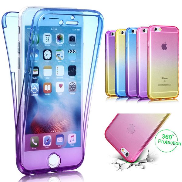 Custodia protettiva in TPU flessibile per tutto il corpo a 360 gradi per iPhone 5S 5 SE 6 6S 7 Plus Cover posteriore trasparente con colore sfumato