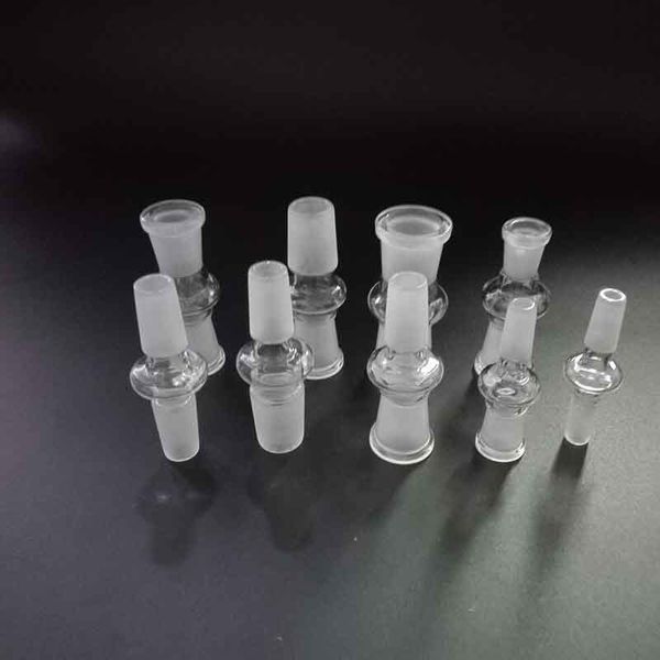 adattatore in vetro spesso standard Drop Down Pipa da fumo Accessori Convertitore da 10 14 18mm Maschio Femmina per acqua Bong Gorgogliatori Ciotola piattaforma petrolifera Narghilè 10 dimensioni