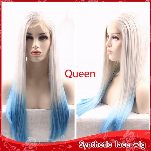 Charming Glueless Brazilian Lace Front Wigs Silky Straight Ombre Gray Blue Hair Wigs With Baby Hair Cheap Synthetic Wigs For Black Women Swiss Lace