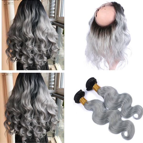 2019 Dark Roots Silver Grey Ombre Brazilian Virgin Hair 2bundles
