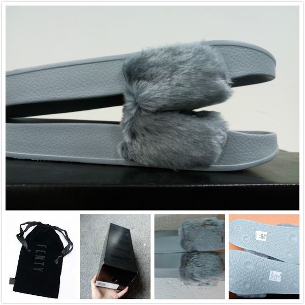 

rihanna fur leadcat fenty slides slippers men house winter slipper home shoes mens warm slippers chausson, Black