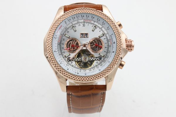 

brown belt 1884 date promotion automatic mechanical sell men watch stainless steel wristwatch men's watche 46mm, Slivery;brown