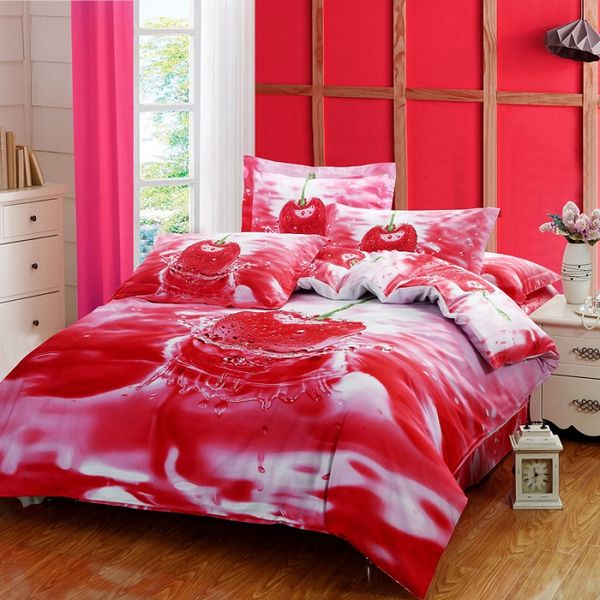 romantic cherry red 3d print duvet cover bed linen sheets pillowcase red print sheets