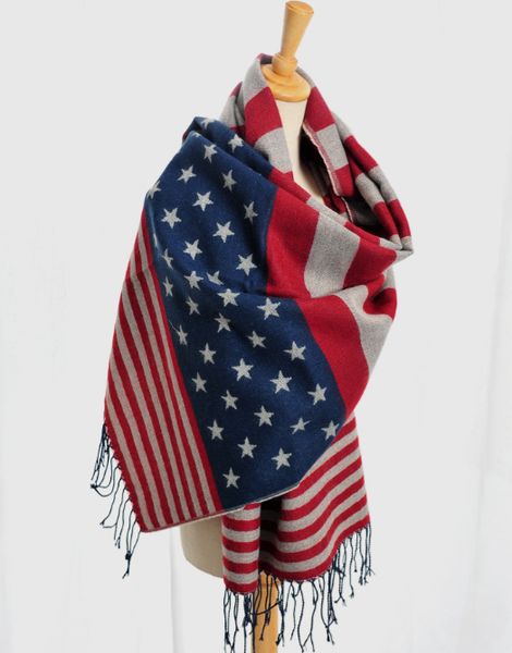 Atacado- 2016 American Flag Infinity Scarf Foulard Mulheres Star Stripe Mujer Echarpes Femme Fúrias Mujer Poncho Bufanda Winter Winter Schal