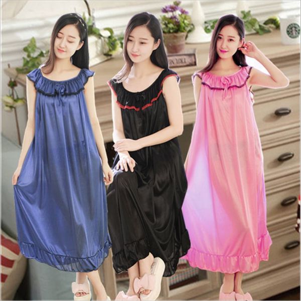 

wholesale- 2016 sell well summer women's pyjamas wearing loose silk chiffon nightdress indoor clothing sling sleepwear ing, Black;red