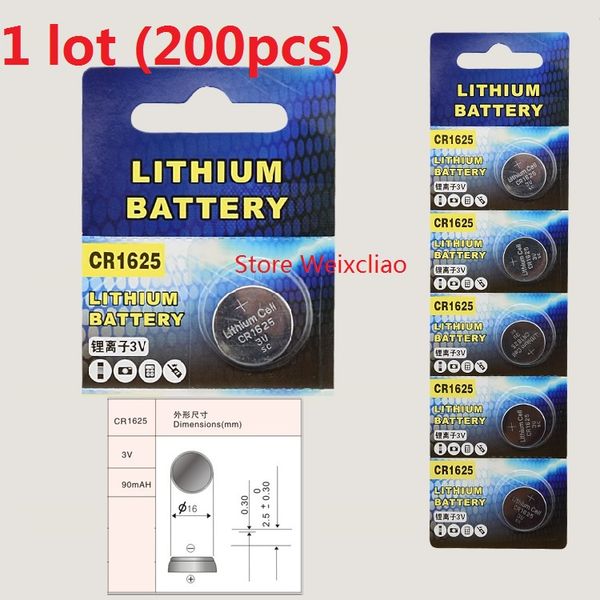 

200pcs 1 lot CR1625 3V lithium li ion button cell battery CR 1625 3 Volt li-ion coin batteries free shipping