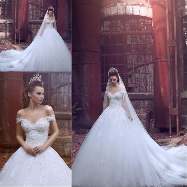 

off the shoulder wedding dresses ball gown 2021 robe de mariee lace-up back sweetheart lace appliques custom made wedding gowns, White