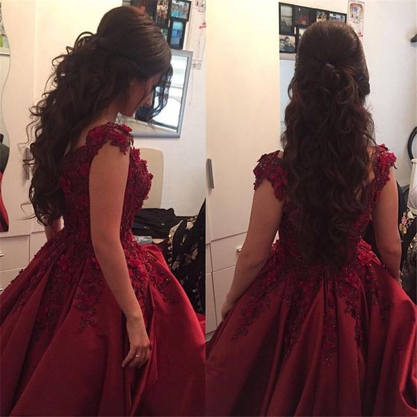 Maroon Satin Wedding Dresses Ball Gowns Lace Off Shoulder 3d