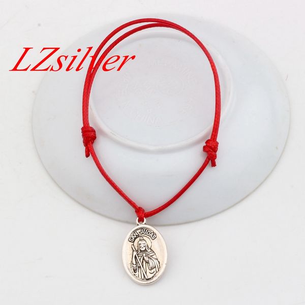 

Hot ! 20 pcs Adjustable Bracelets Red Waxes rope Antique silver AlloySan Judas Charm Adjustable Bracelet B-31