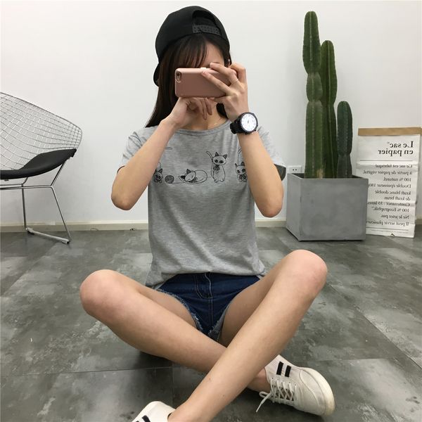 

wholesale- 2017 summer fashion short sleeve student t-shirts plus size female t shirts carton letter print o-neck women t shirt, White