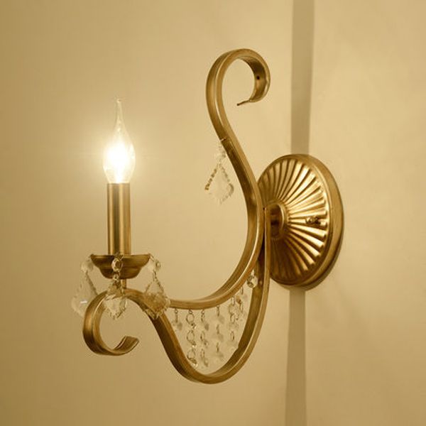 

american country iron crystal lamp european luxury bedroom bedside lamp wall lamp retro creative aisle