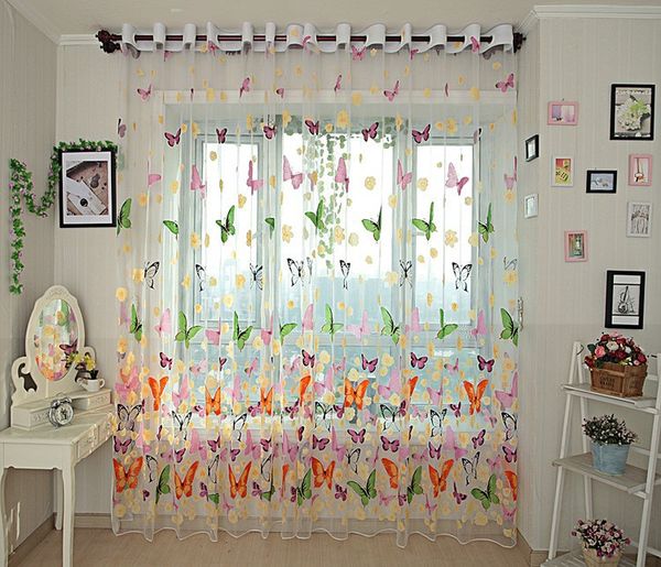 

butterfly yarn rustic romantic tulle curtain window screening customize finished products balcony sheer curtains girl bedroom