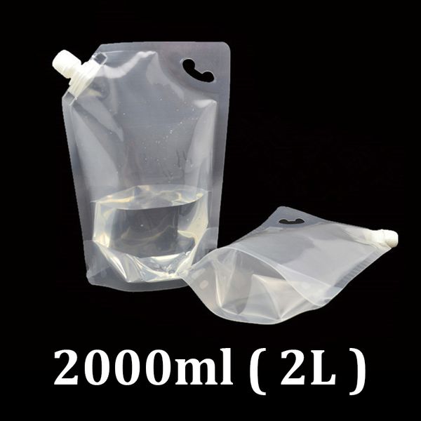 

2L clear plastic food grade packaging 2000ml stand up pouch with spout wine