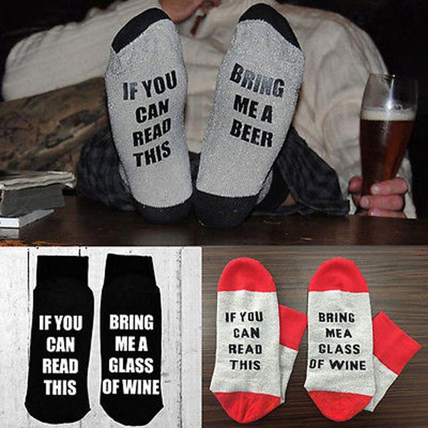 

wholesale- 2016 new if you can read this bring me a glass of beer letter print cotton sock female thermal warm socks, Black;white