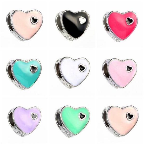 

8colors heart love big hole loose beads fit diy european beaded charm bracelet jewelry dy67, Black