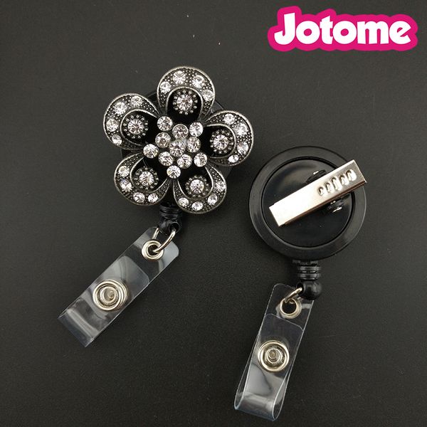

50pcs/lot gun plated key rings flower shaped pendant nurse medical gift retractable id name badge reel holder, Slivery;golden