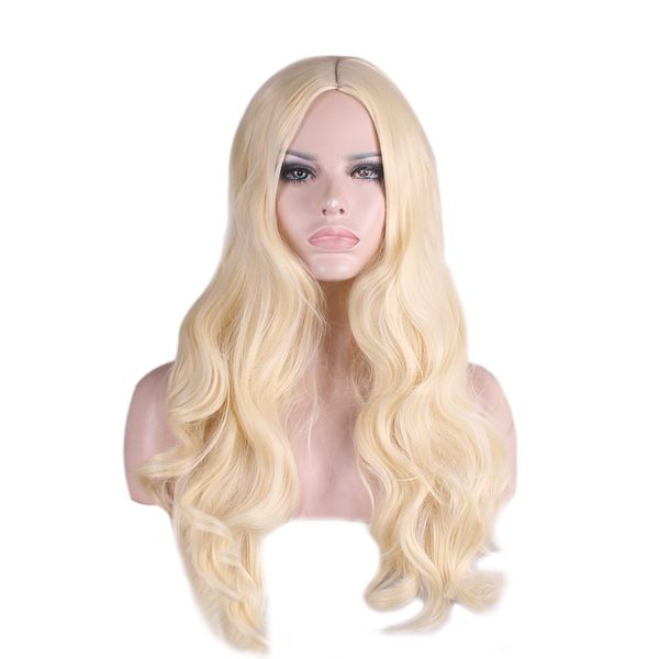 

harajuku long blonde wig cosplay party women long curly costume synthetic hair ladies blond wigs female peruca pelucas 28inch, Black