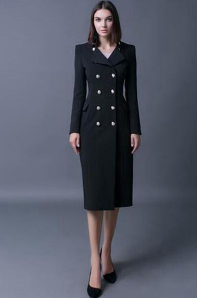

women in the spring and autumn new han edition boutique show thin long double-breasted trench coat of big yards / s-4xl, Black