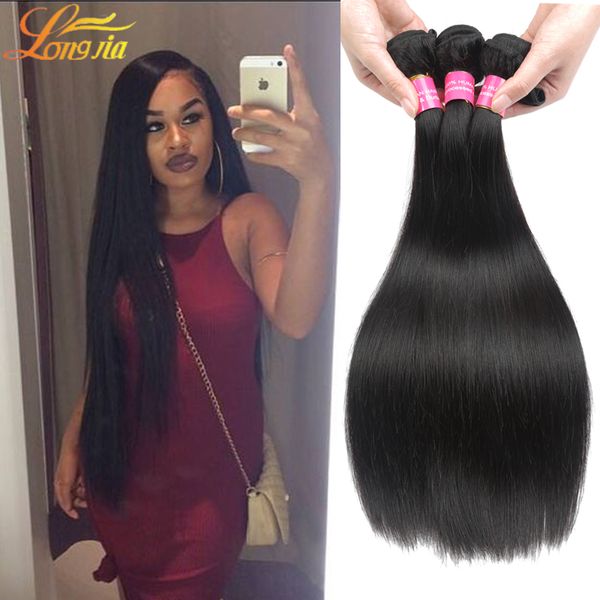 

оптовая продажа цена 7a бразильский прямо человеческих волос ткет 3шт много необработанные расширение китайского человека narutal 8-28inche, Black